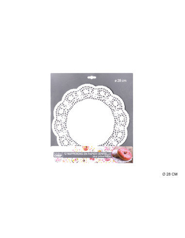 Set de 12 PCS Papier Dentelle Rond 28cm Blanc