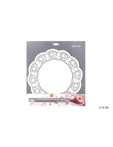 Ensemble de 12 pièces Papier Dentelle Rond 34cm Blanc