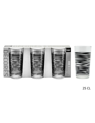 3 VERRES 25CL GRAPHIQUE NOIR VERRE